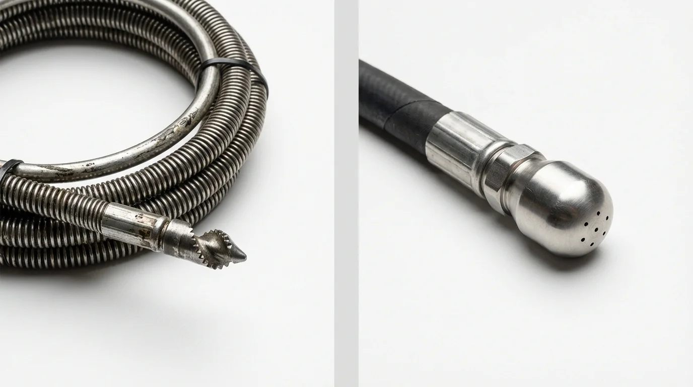 Drain snake cable and hydro jetting nozzle used for drain cleaning in Decaturville, TN